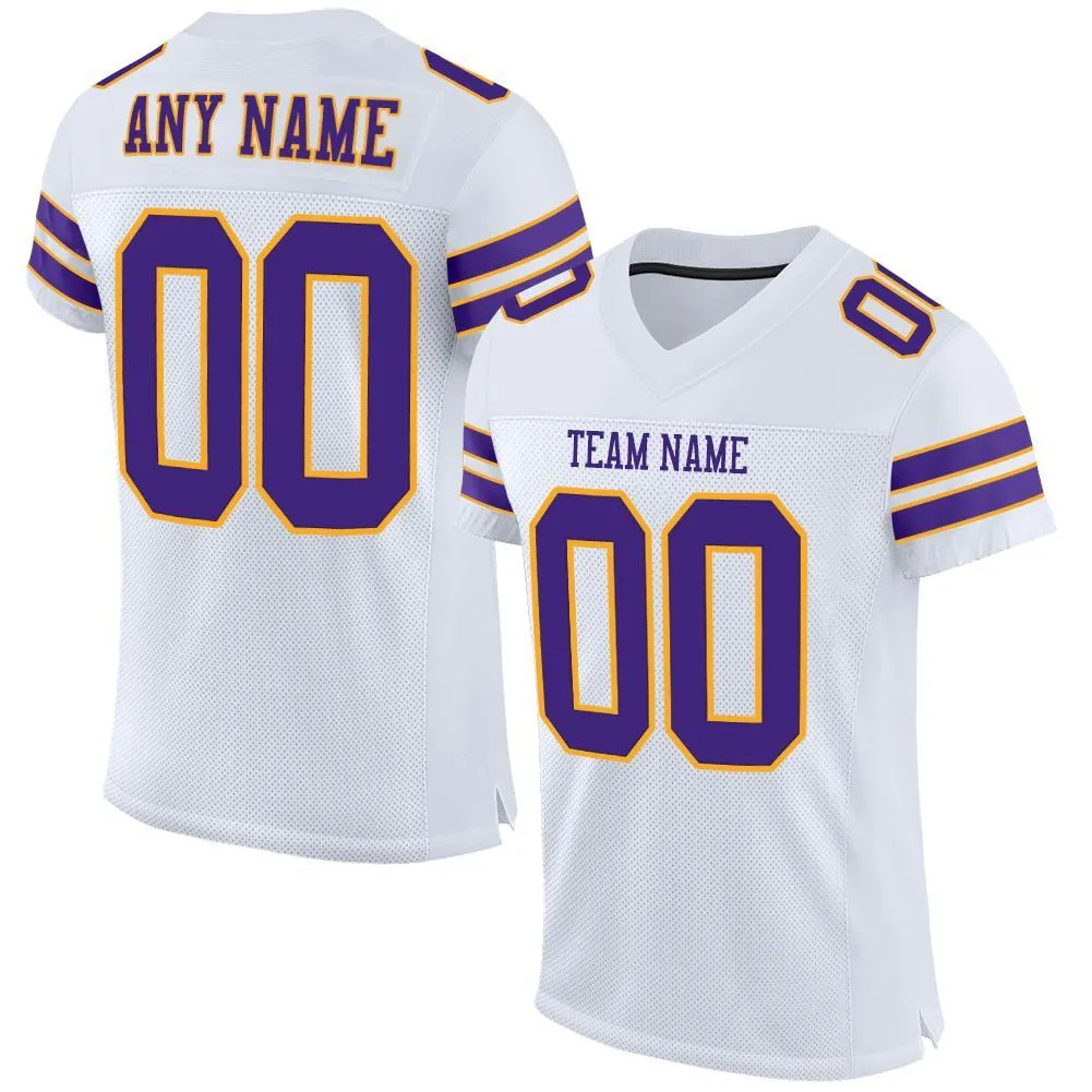 Custom White Purple-Gold Mesh Authentic Football Jersey FansIdea
