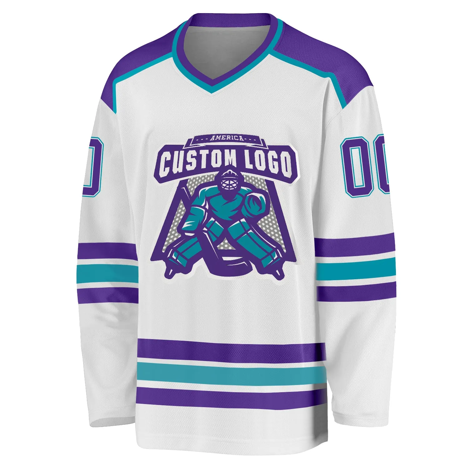 Custom White Purple-Teal Hockey Jersey FansIdea