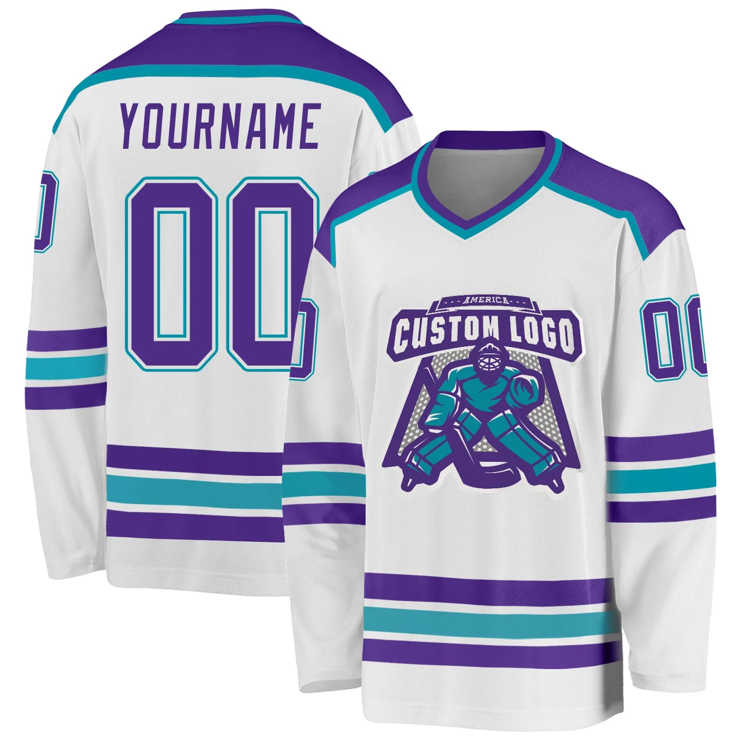 Custom White Purple-Teal Hockey Jersey FansIdea