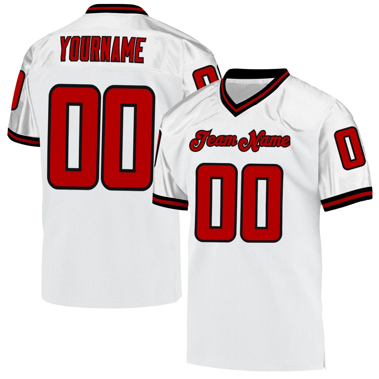 Custom White Red-Black Mesh Authentic Throwback Football Jersey FansIdea