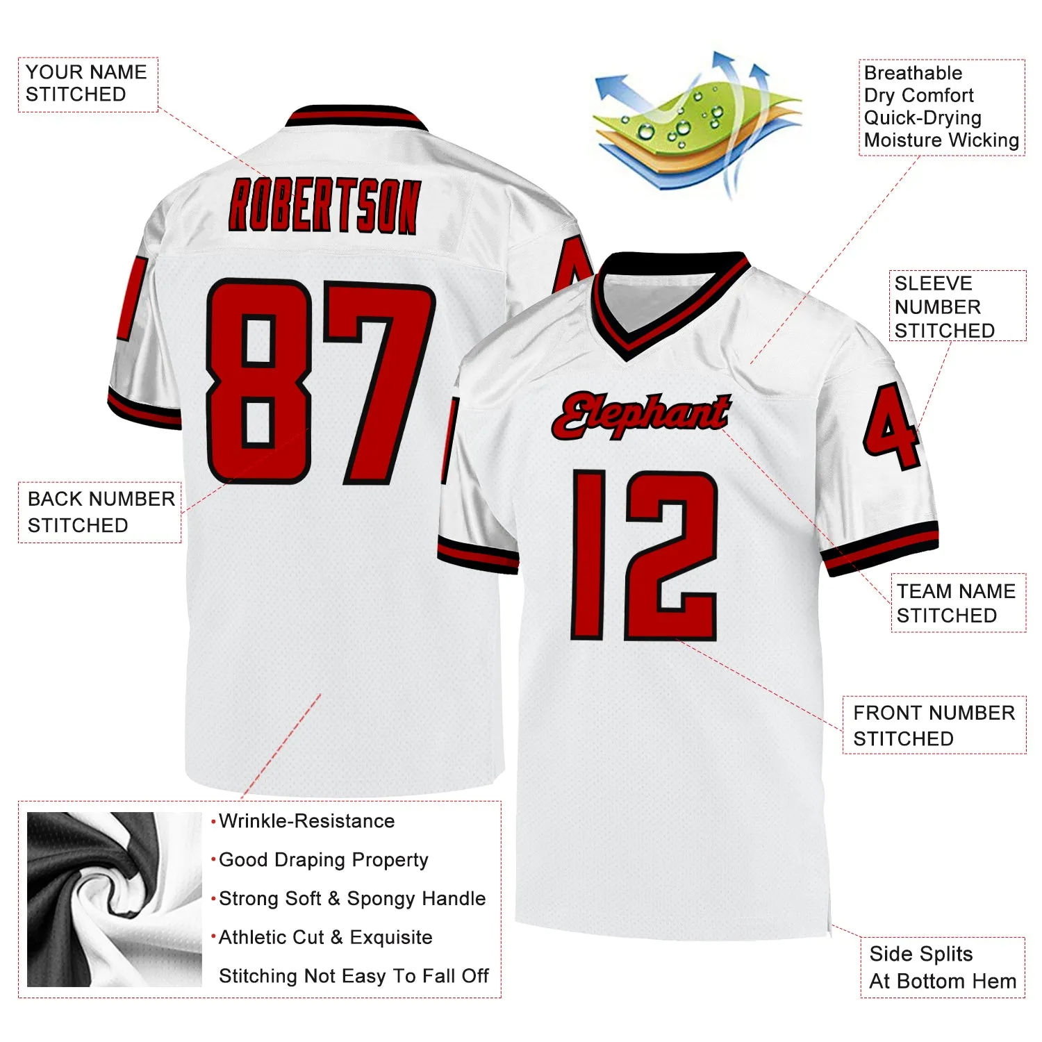 Custom White Red-Black Mesh Authentic Throwback Football Jersey FansIdea