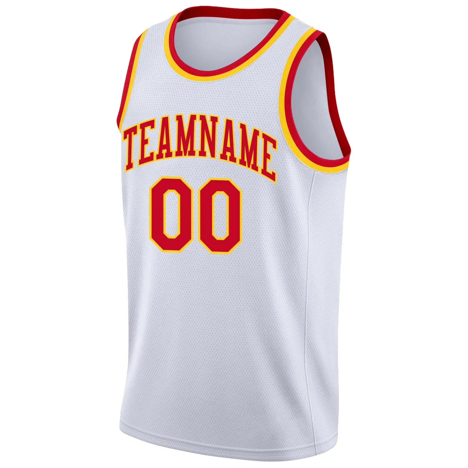 Custom White Red-Gold Round Neck Rib-Knit Basketball Jersey FansIdea