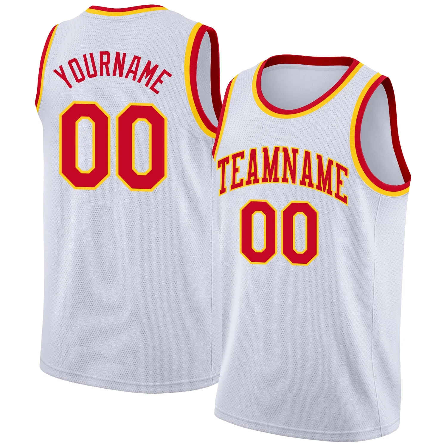 Custom White Red-Gold Round Neck Rib-Knit Basketball Jersey FansIdea