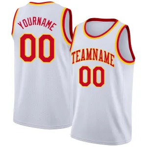 Custom White Red-Gold Round Neck Rib-Knit Basketball Jersey FansIdea