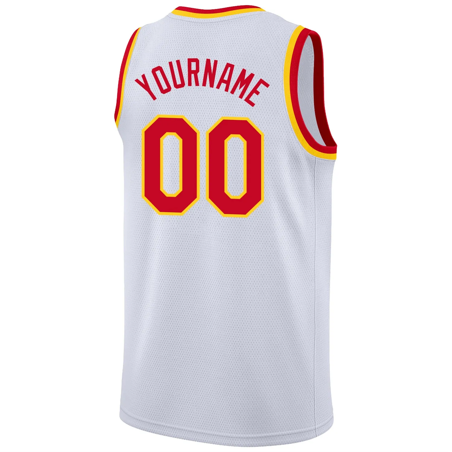 Custom White Red-Gold Round Neck Rib-Knit Basketball Jersey FansIdea
