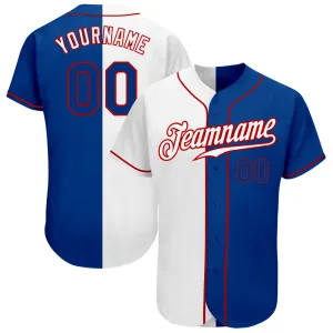 Custom White Royal-Red Authentic Split Fashion Baseball Jersey FansIdea