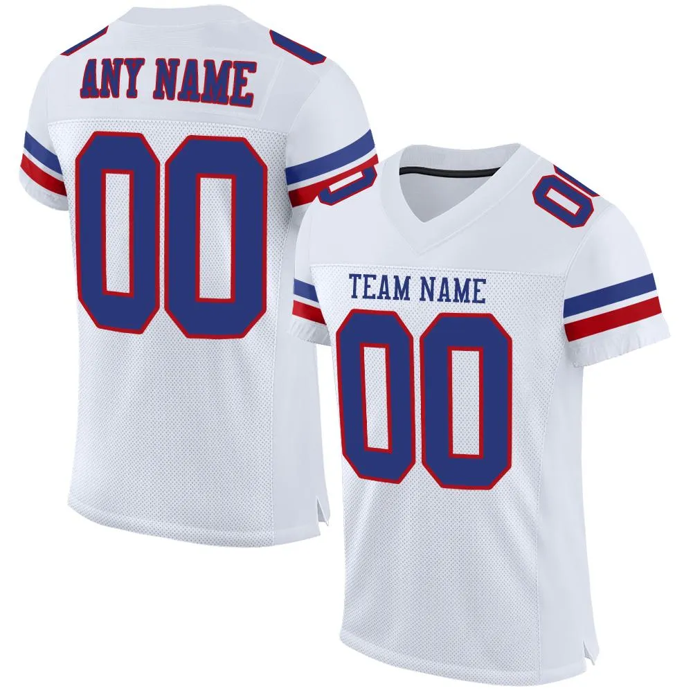 Custom White Royal-Red Mesh Authentic Football Jersey FansIdea