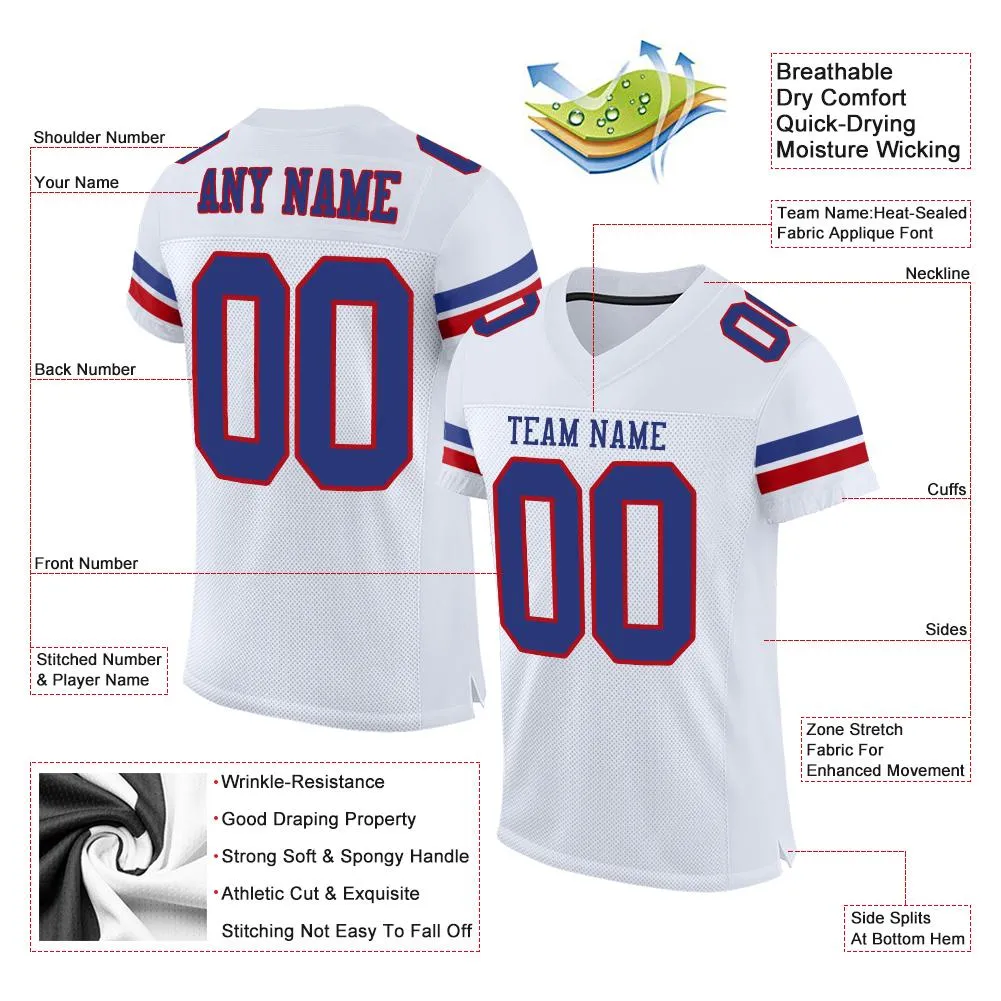 Custom White Royal-Red Mesh Authentic Football Jersey FansIdea