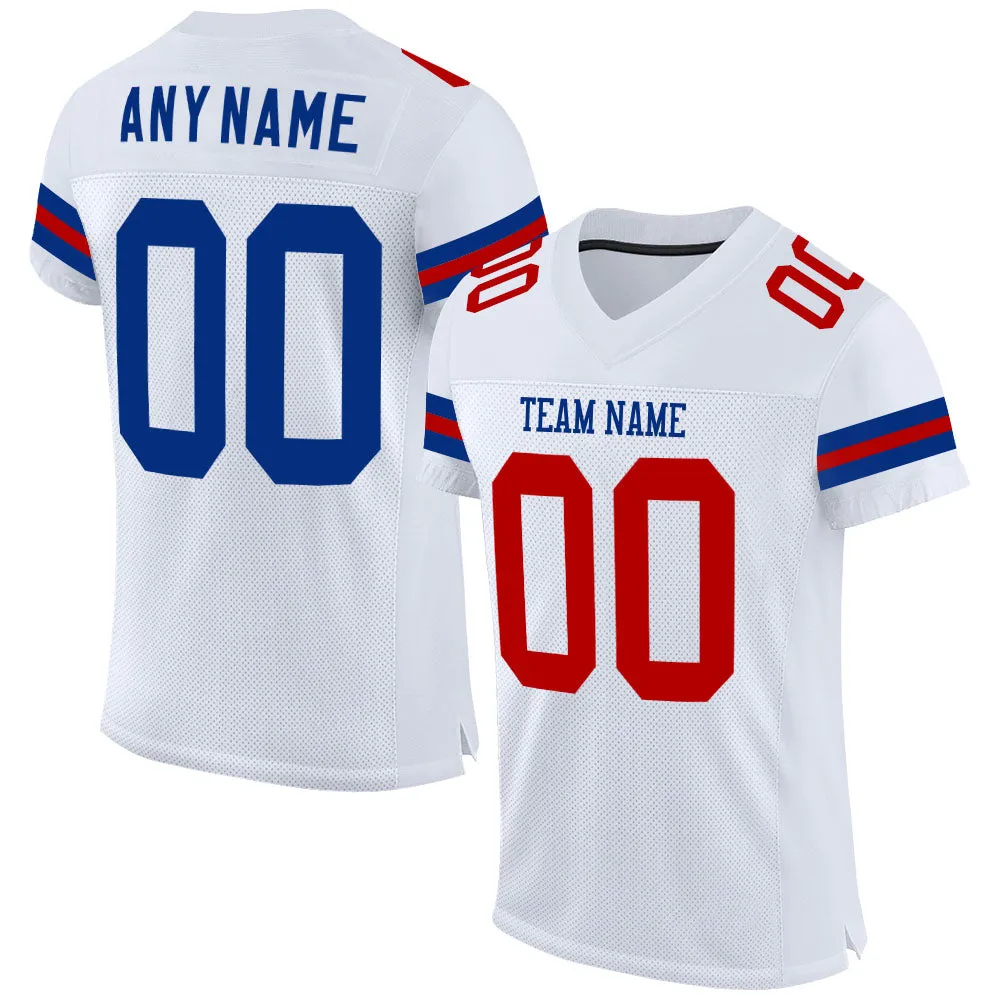 Custom White Royal-Red Mesh Authentic Football Jersey FansIdea