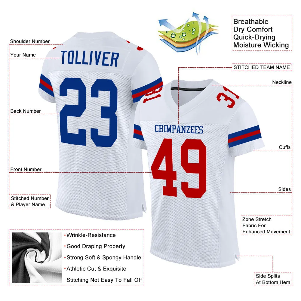 Custom White Royal-Red Mesh Authentic Football Jersey FansIdea