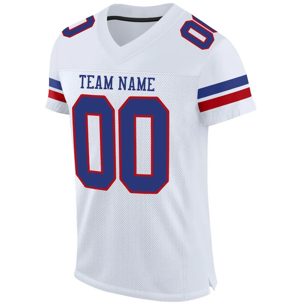 Custom White Royal-Red Mesh Authentic Football Jersey FansIdea