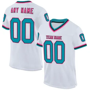 Custom White Teal Black-Pink Mesh Authentic Throwback Football Jersey FansIdea