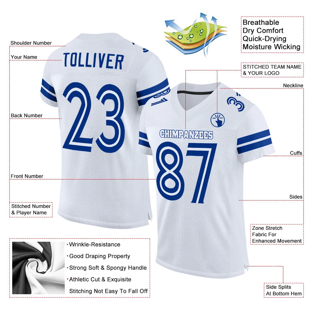 Custom White White-Royal Mesh Authentic Football Jersey FansIdea