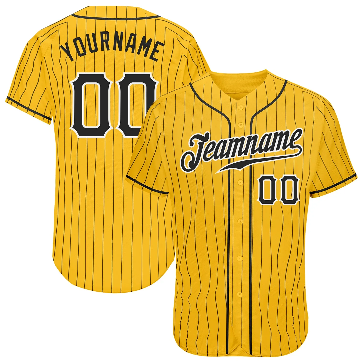 Custom Yellow Black Pinstripe Black-White Authentic Baseball Jersey FansIdea