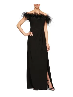 Customer Favorite Womens Faux Feather Trim Long Evening Dress  Limited Availability!