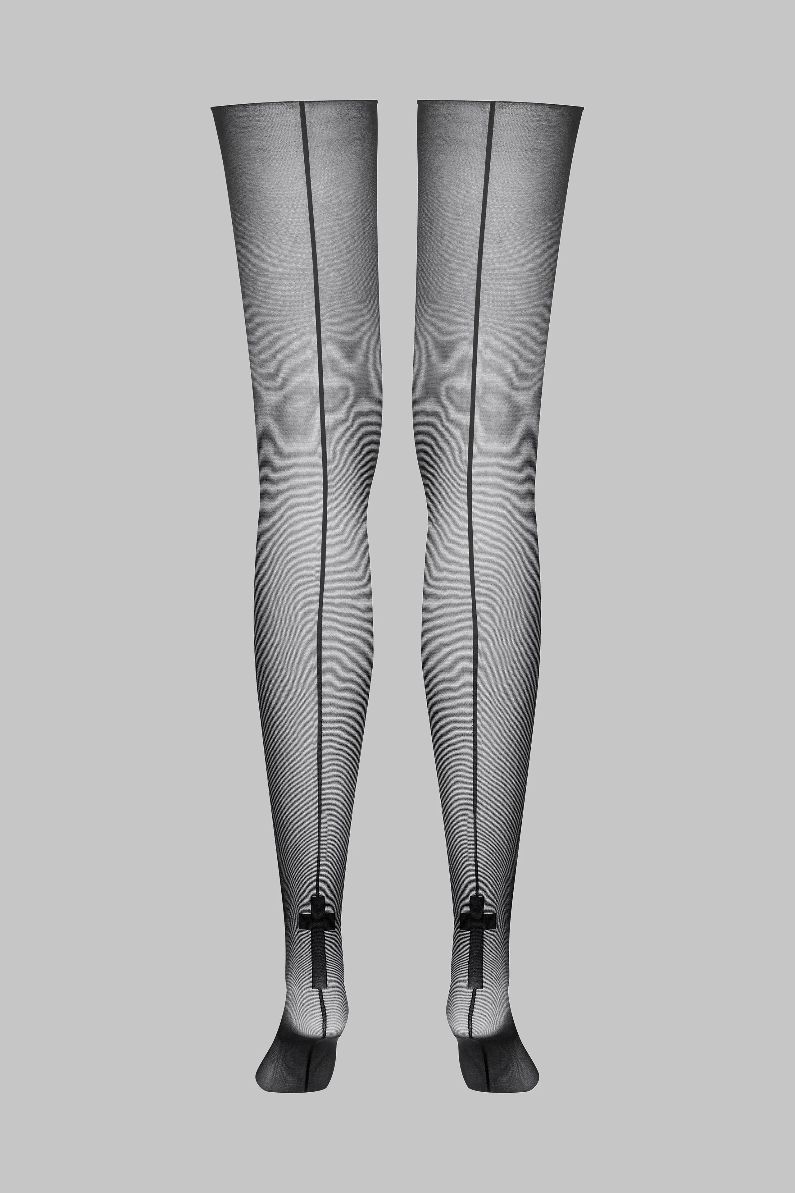 Cut and curled back seamed stockings with cross 20D - Les Coquetteries Maison Close