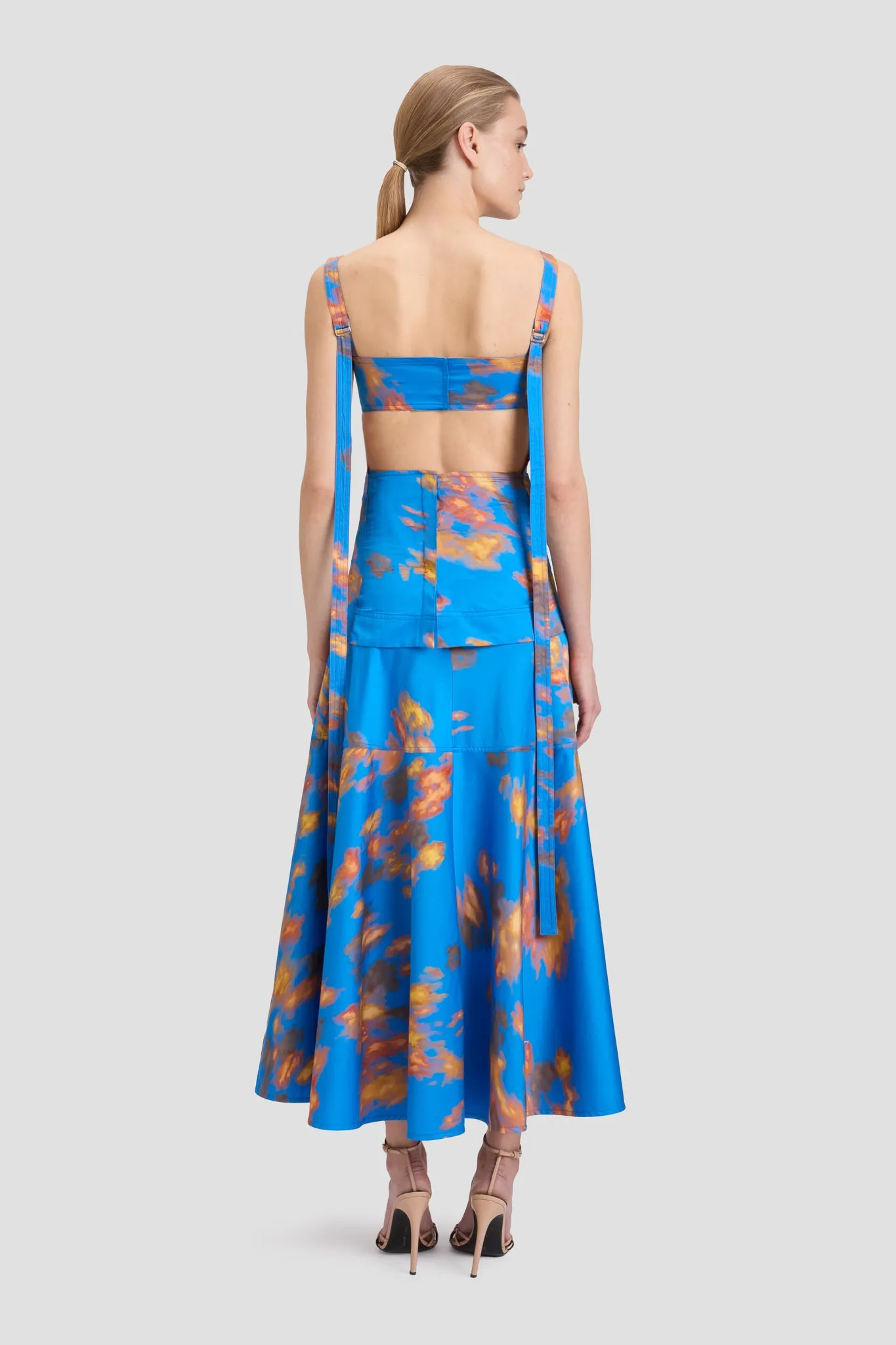 Cut-Out Cami In Blue Abstract Floral Print Victoria Beckham