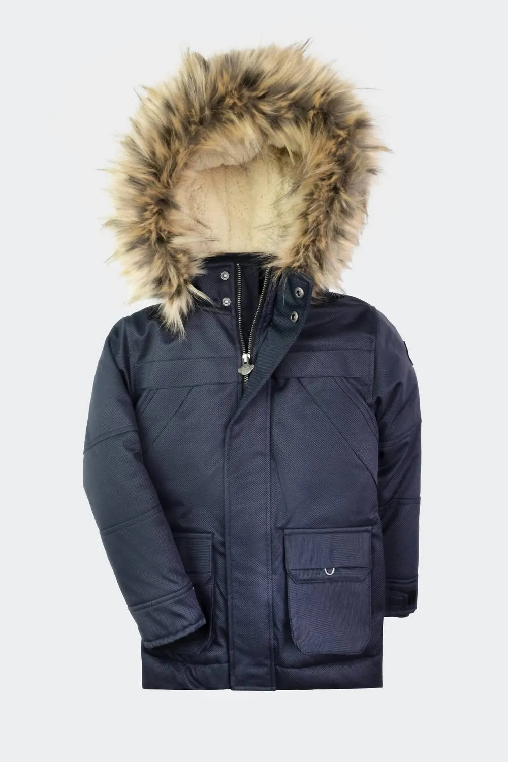 Denali Down Boys Coat In Navy Herringbone