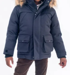 Denali Down Boys Coat In Navy Herringbone