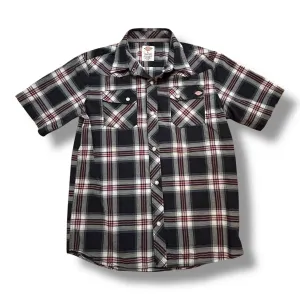 Dickies Plaid Button Down Youth Boys Size 14/16 Short Sleeve Shirt