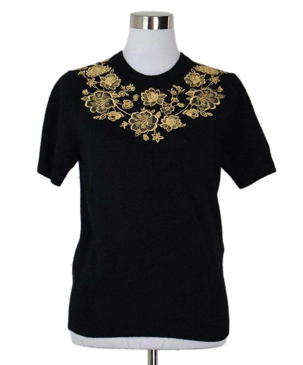 Dolce & Gabbana Black Cashmere Gold Applique Sweater sz 6