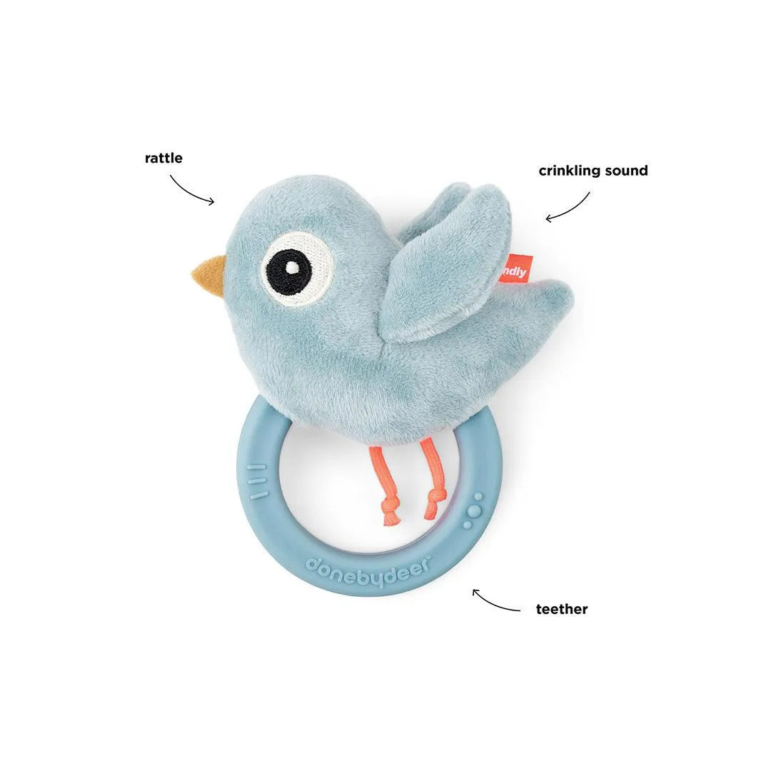 Done by Deer Sensory Rattle With Teether  - Blue - Birdee
