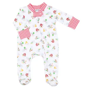 Down On The Farm Printed Zipper Footie In Red
