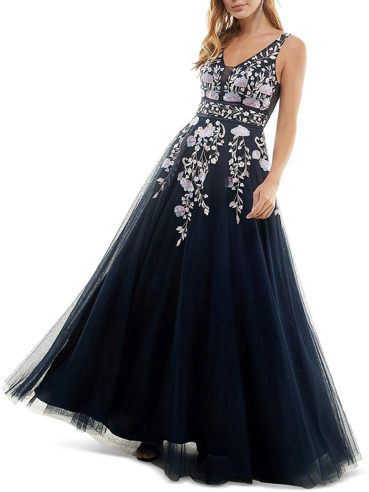 Editors Choice Juniors Womens Mesh Embroidered Evening Dress  Going Fast!