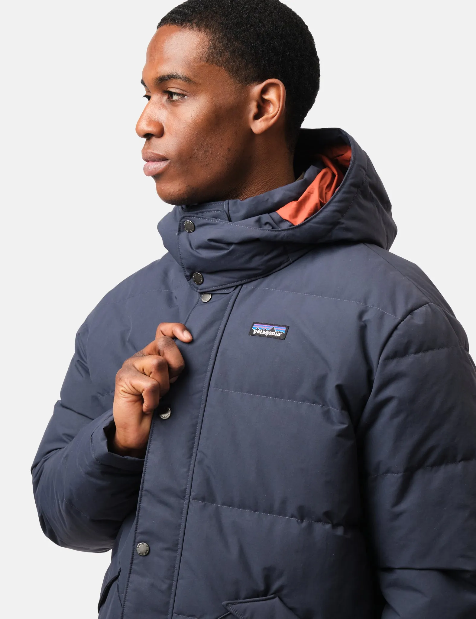 Editors Choice Patagonia Downdrift Jacket - Smolder Blue w/Burnished Red  Going Fast!