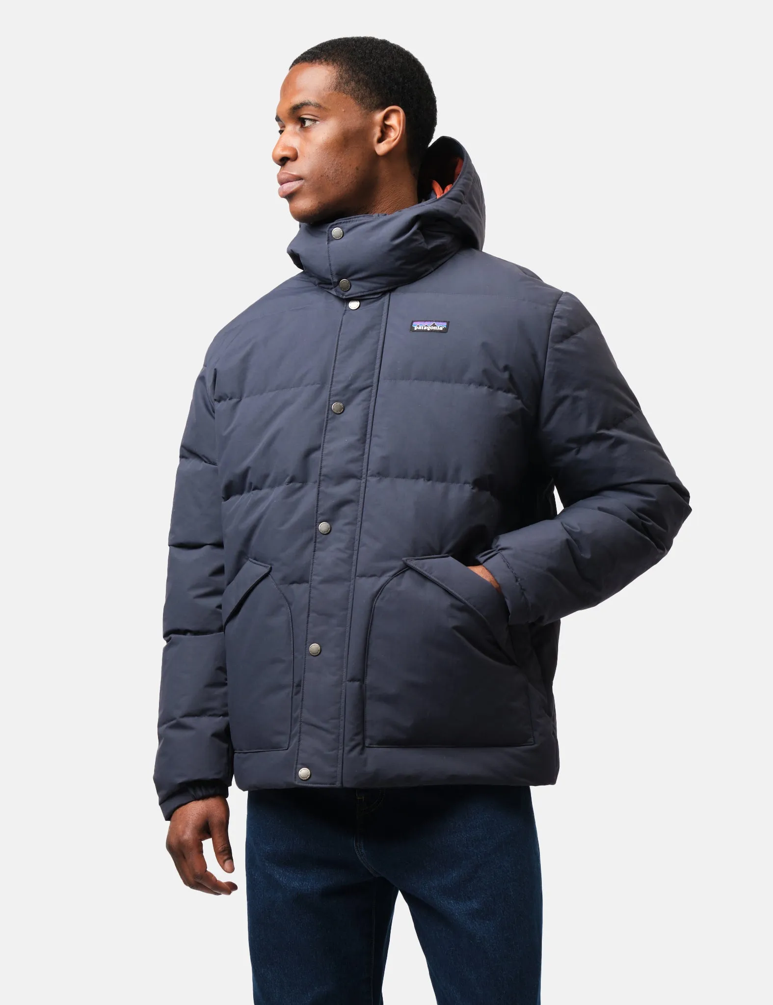 Editors Choice Patagonia Downdrift Jacket - Smolder Blue w/Burnished Red  Going Fast!