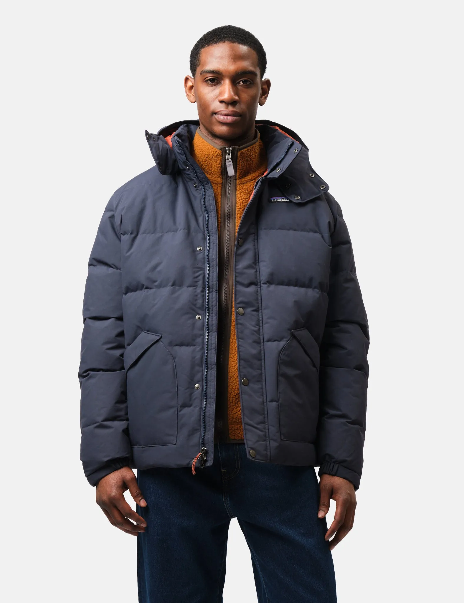 Editors Choice Patagonia Downdrift Jacket - Smolder Blue w/Burnished Red  Going Fast!