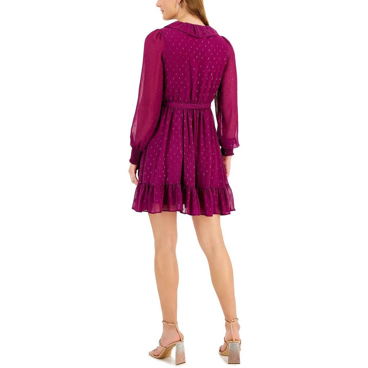 Editors Choice Petites Womens Ruffled Mini Fit & Flare Dress  Ends Soon!