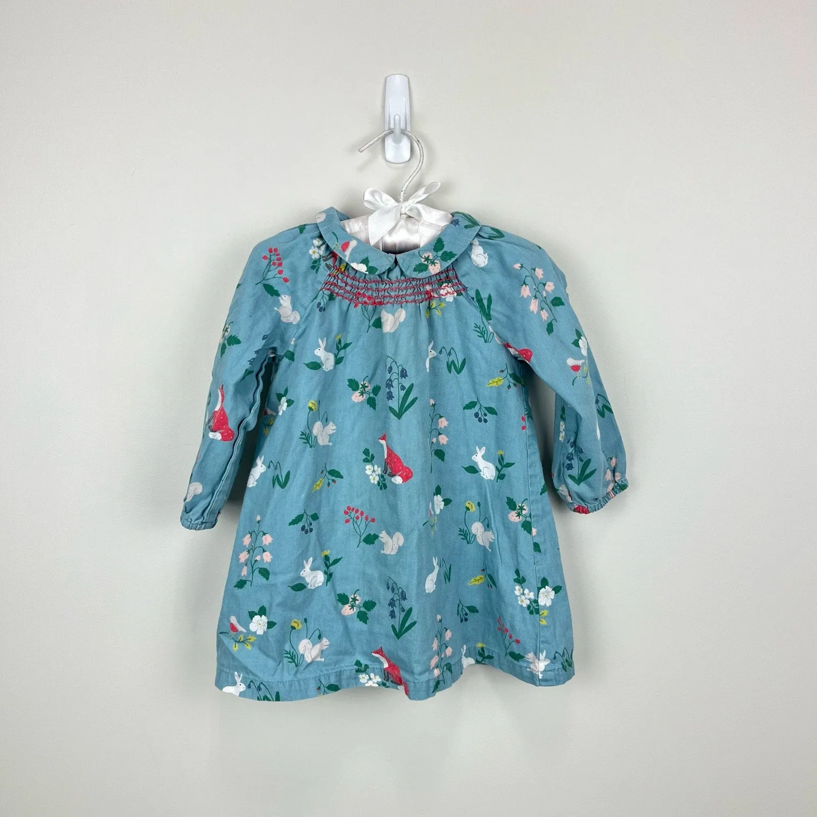Editors Pick Mini Boden Smocked Blue Woodland Peter Pan Collar Dress 12-18 Months  Going Fast!