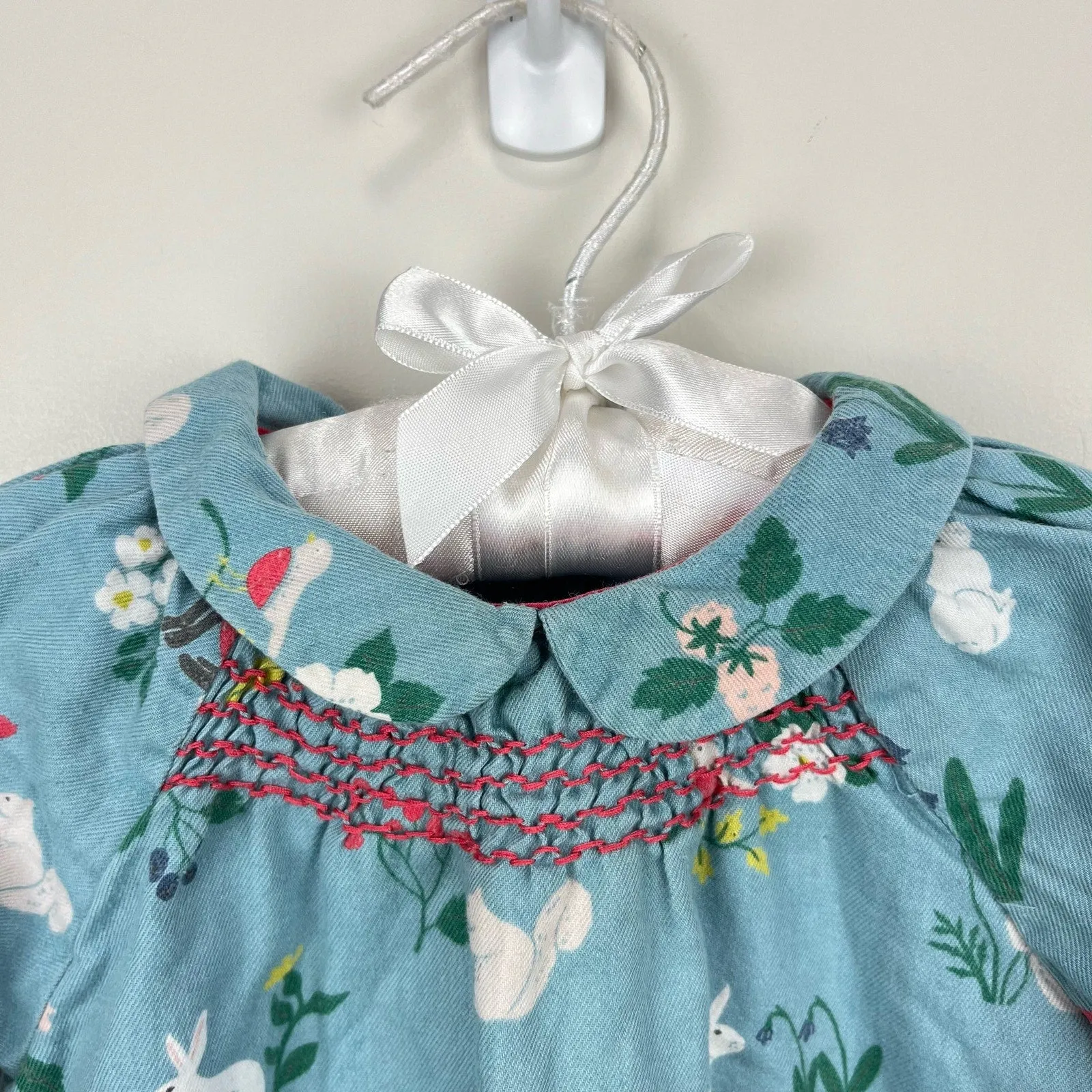 Editors Pick Mini Boden Smocked Blue Woodland Peter Pan Collar Dress 12-18 Months  Going Fast!