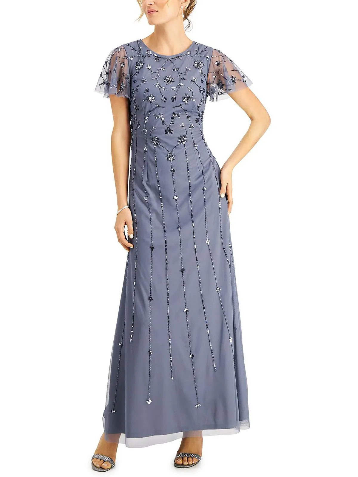 Editors Pick Womens Embellished Flutter Sleeve Evening Dress  Going Fast!