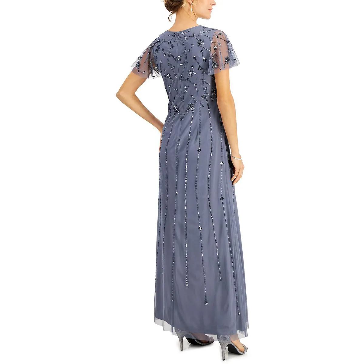 Editors Pick Womens Embellished Flutter Sleeve Evening Dress  Going Fast!