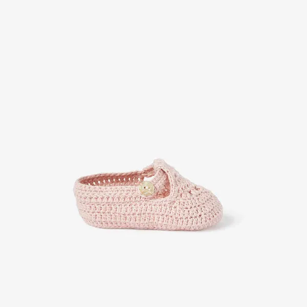 Elegant Baby Blush T-Strap Hand Crocheted Baby Booties - Pink