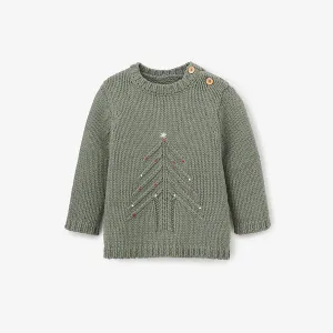 Elegant Baby Green Christmas Tree Knit Pullover