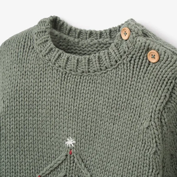 Elegant Baby Green Christmas Tree Knit Pullover