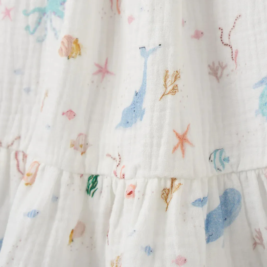 Elegant Baby Ocean Adventure Organic Muslin Tie Top Set - White