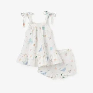 Elegant Baby Ocean Adventure Organic Muslin Tie Top Set - White