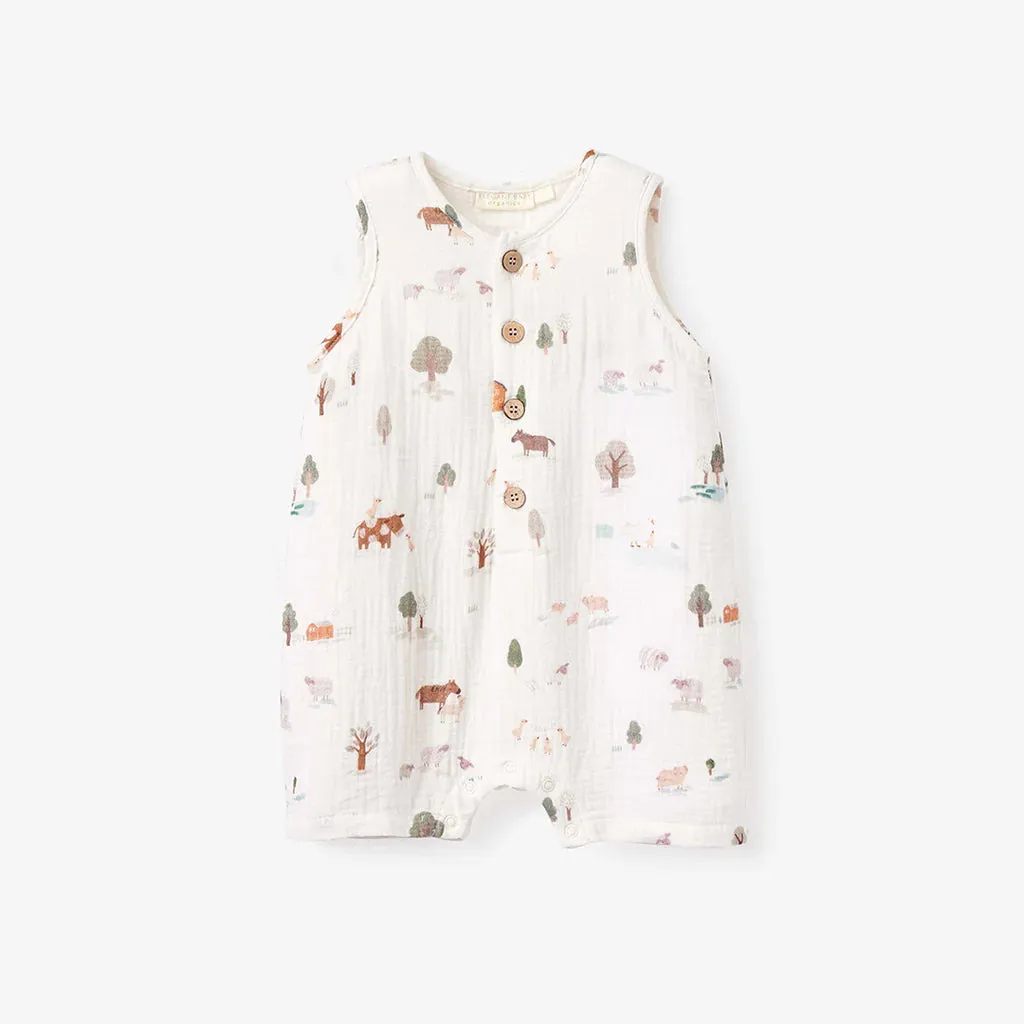 Elegant Baby On The Farm Organic Muslin Shortall - White