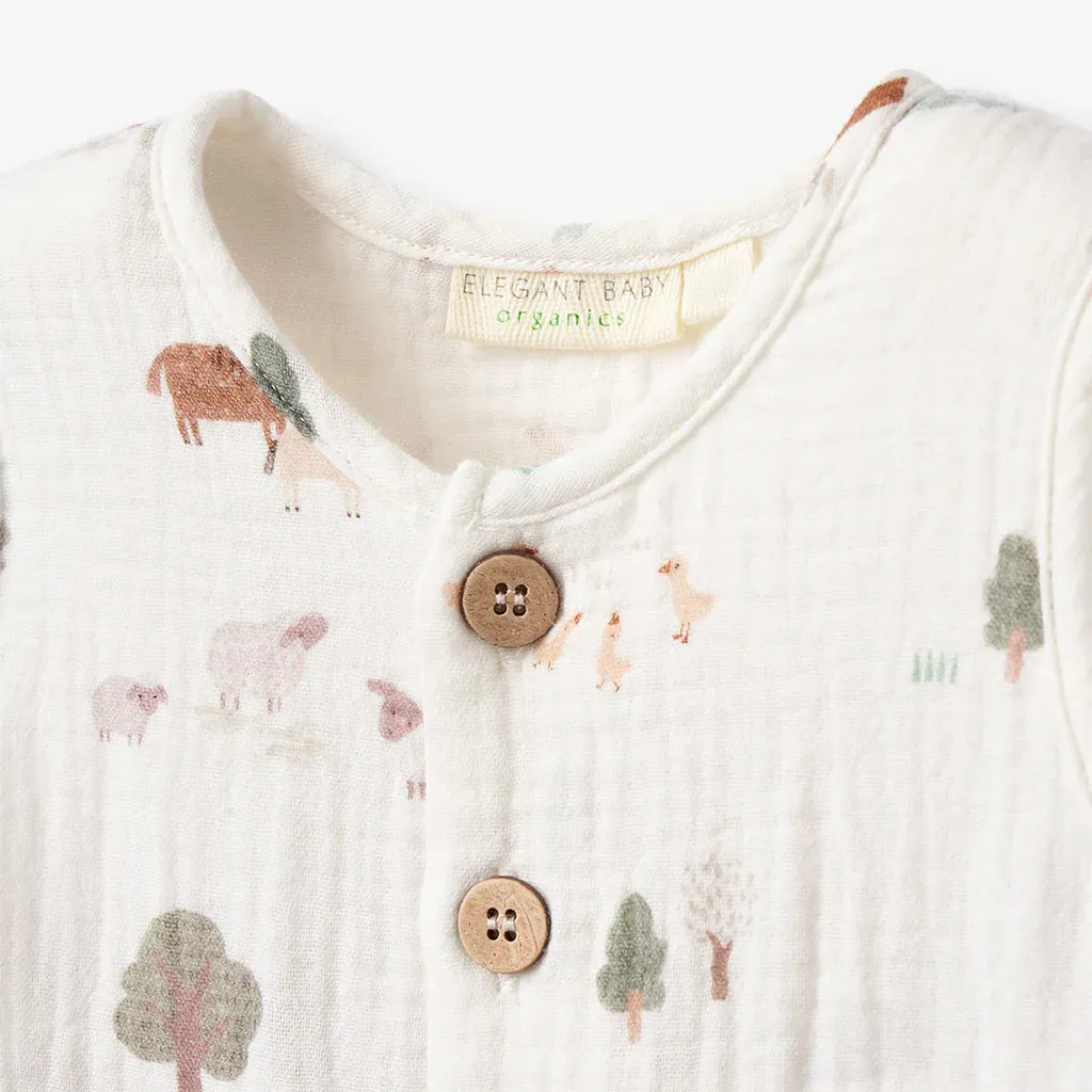 Elegant Baby On The Farm Organic Muslin Shortall - White