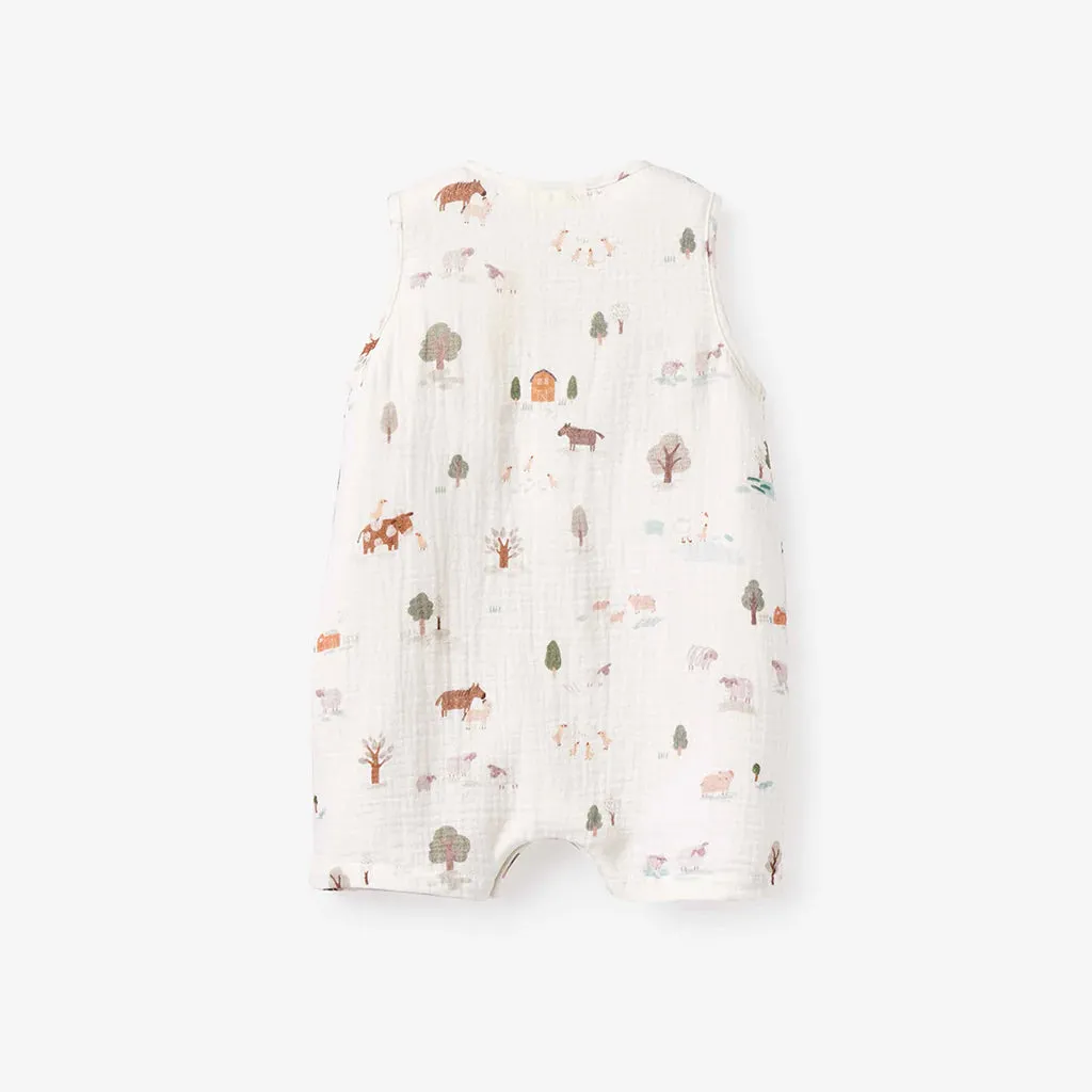 Elegant Baby On The Farm Organic Muslin Shortall - White
