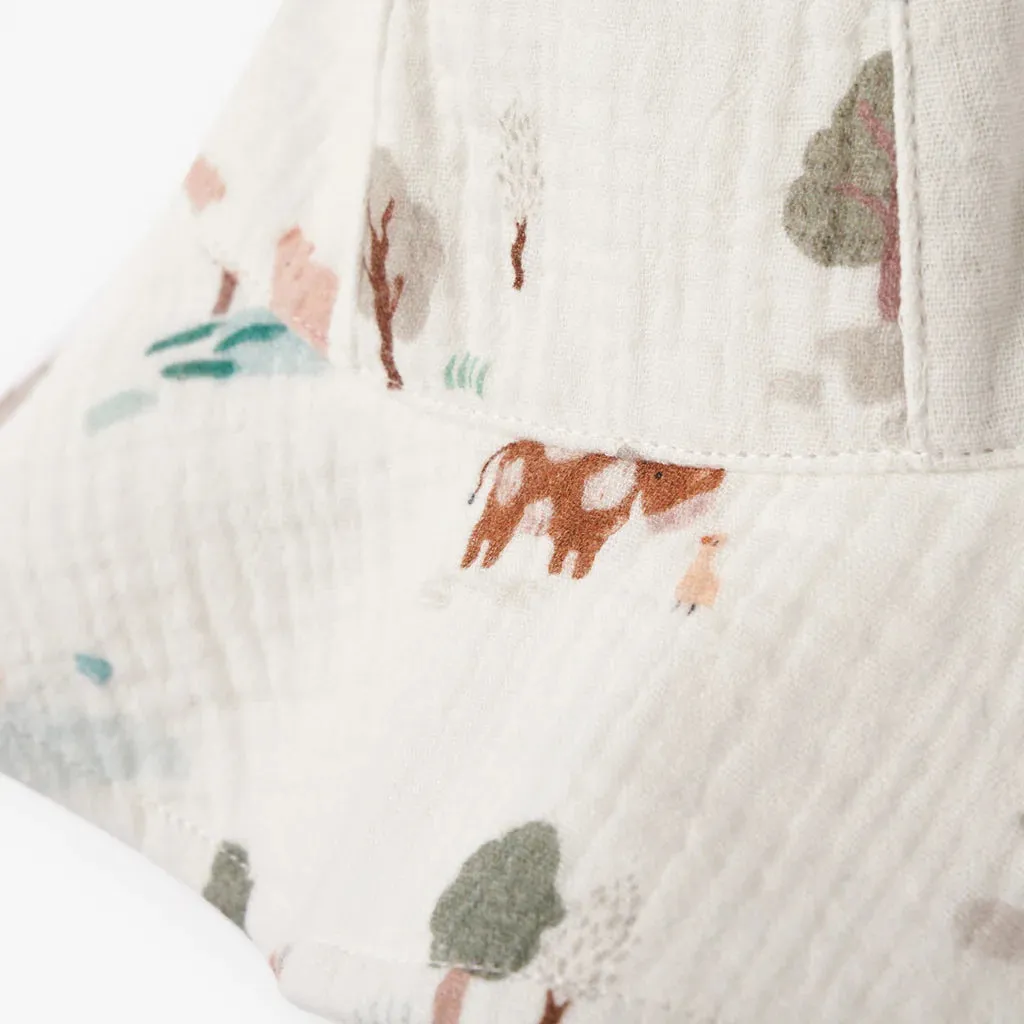 Elegant Baby On The Farm Organic Muslin Sunhat - White