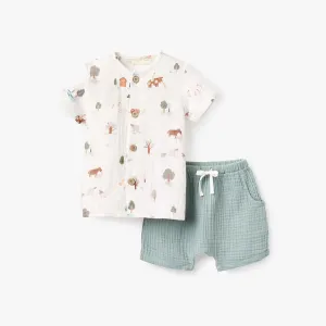 Elegant Baby On The Farm Organic Muslin Tee   Short Set - Multi