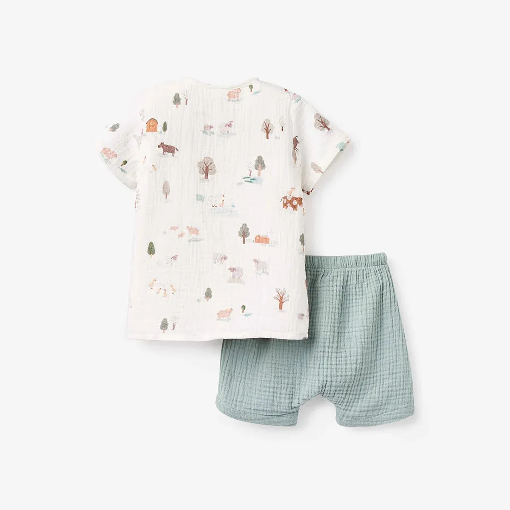 Elegant Baby On The Farm Organic Muslin Tee   Short Set - Multi