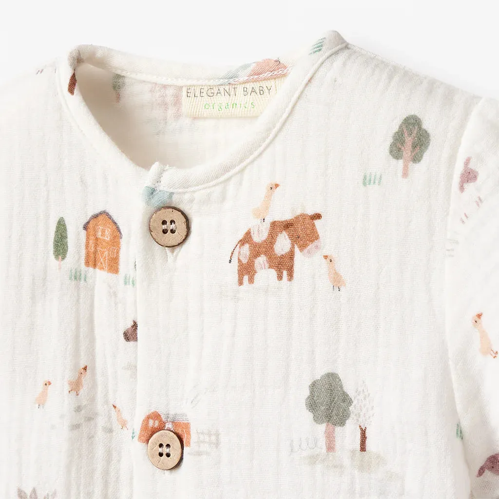 Elegant Baby On The Farm Organic Muslin Tee   Short Set - Multi