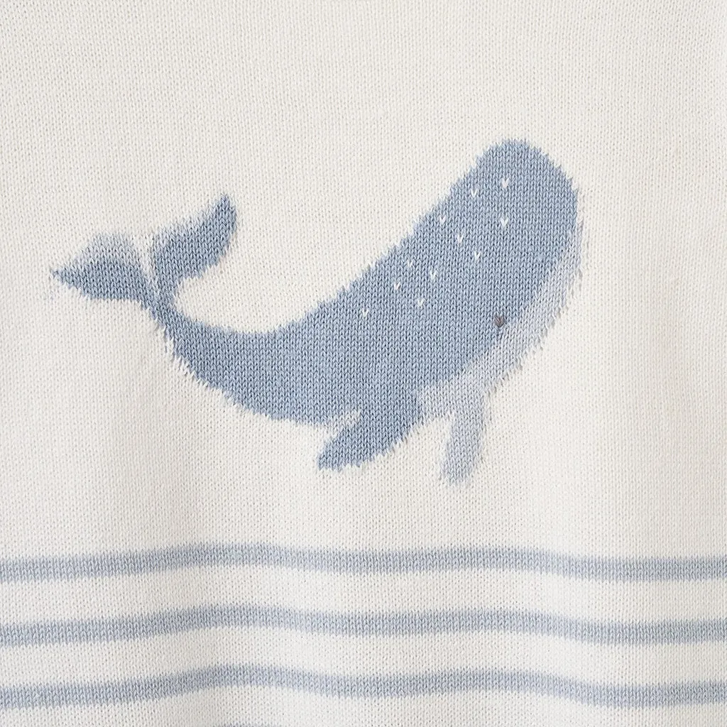 Elegant Baby Whale Striped Knit Shortall Romper - Blue