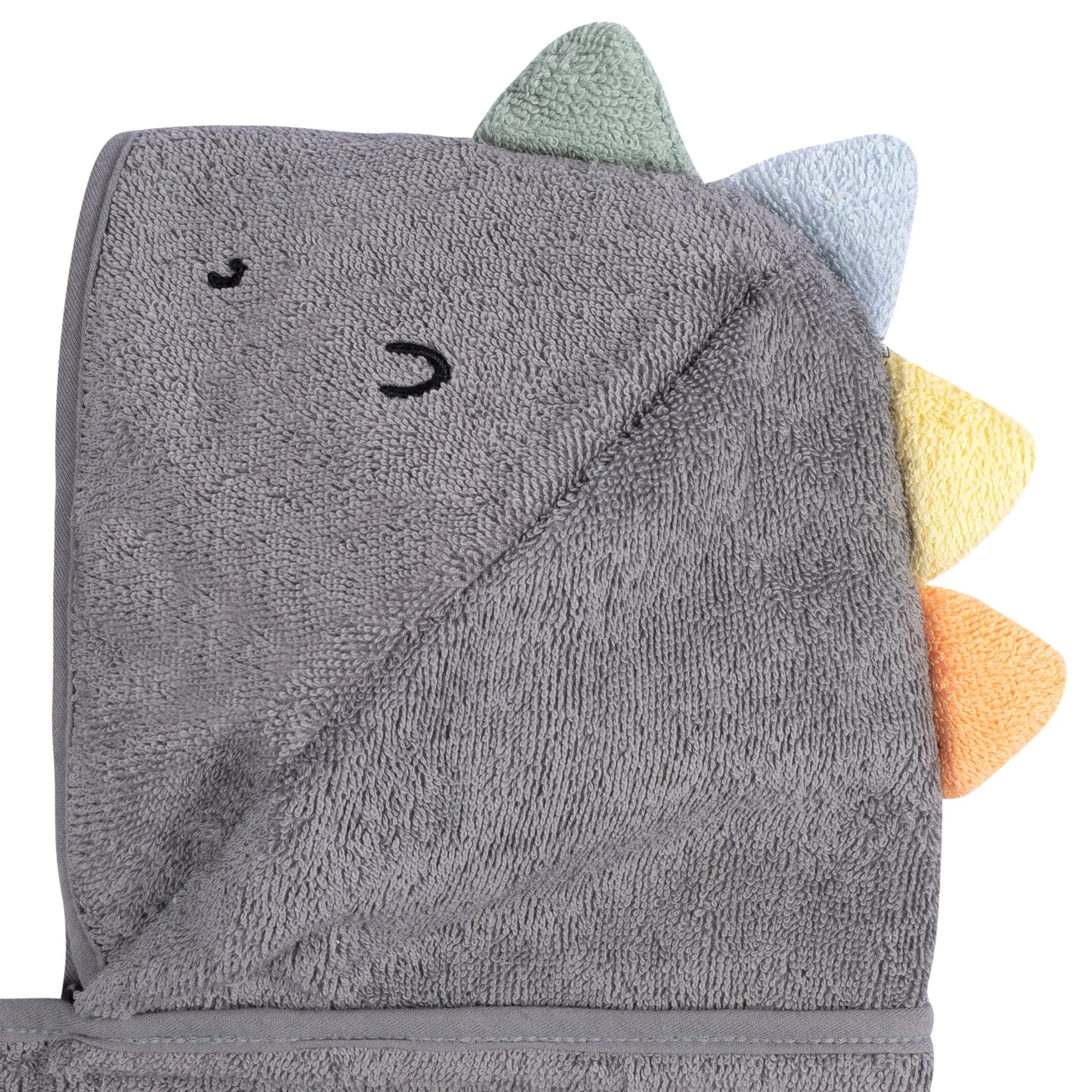 Embroidered 4-Piece Baby Boys Charcoal Dino Towel & Washcloths Set Gerber Childrenswea